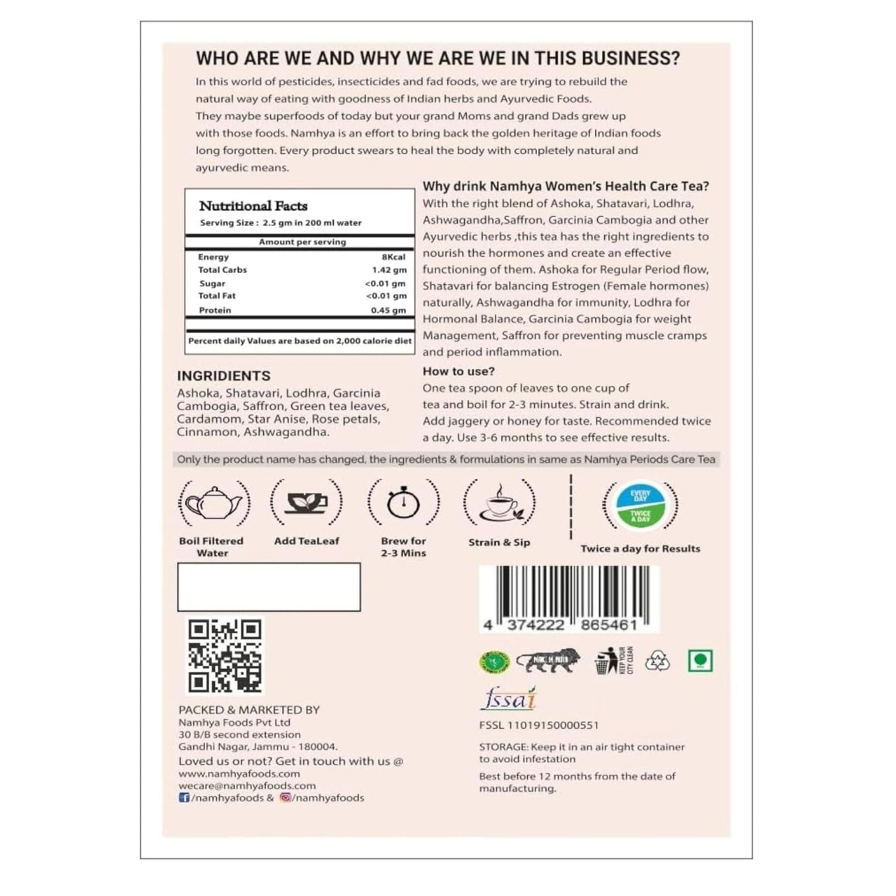 Namhya Pcos Pcod Green Tea | PCOS tea for women | Loaded with Natural Ayurvedic Herbs (Shatavari and Ashoka) for Hormonal Balance & Better Period Cycle 3.53 oz (100 Gms) Hibiscus Green Tea