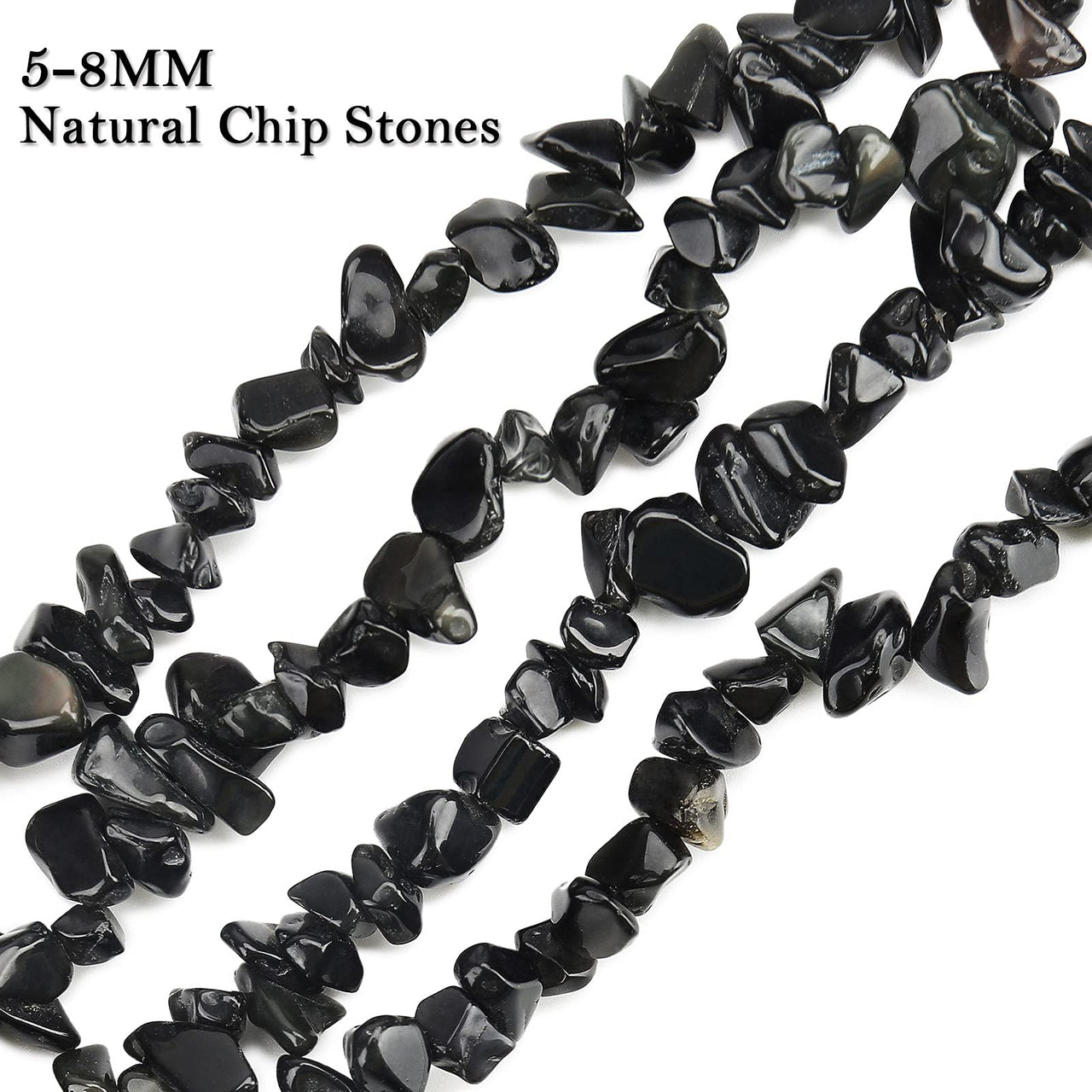 456 PCs Natural Chip Stone Beads, 5-8mm Irregular Multicolor Gemstones Loose Crystal Healing Black Obsidian Onyx Rocks with Hole for Jewelry Making DIY Crafts