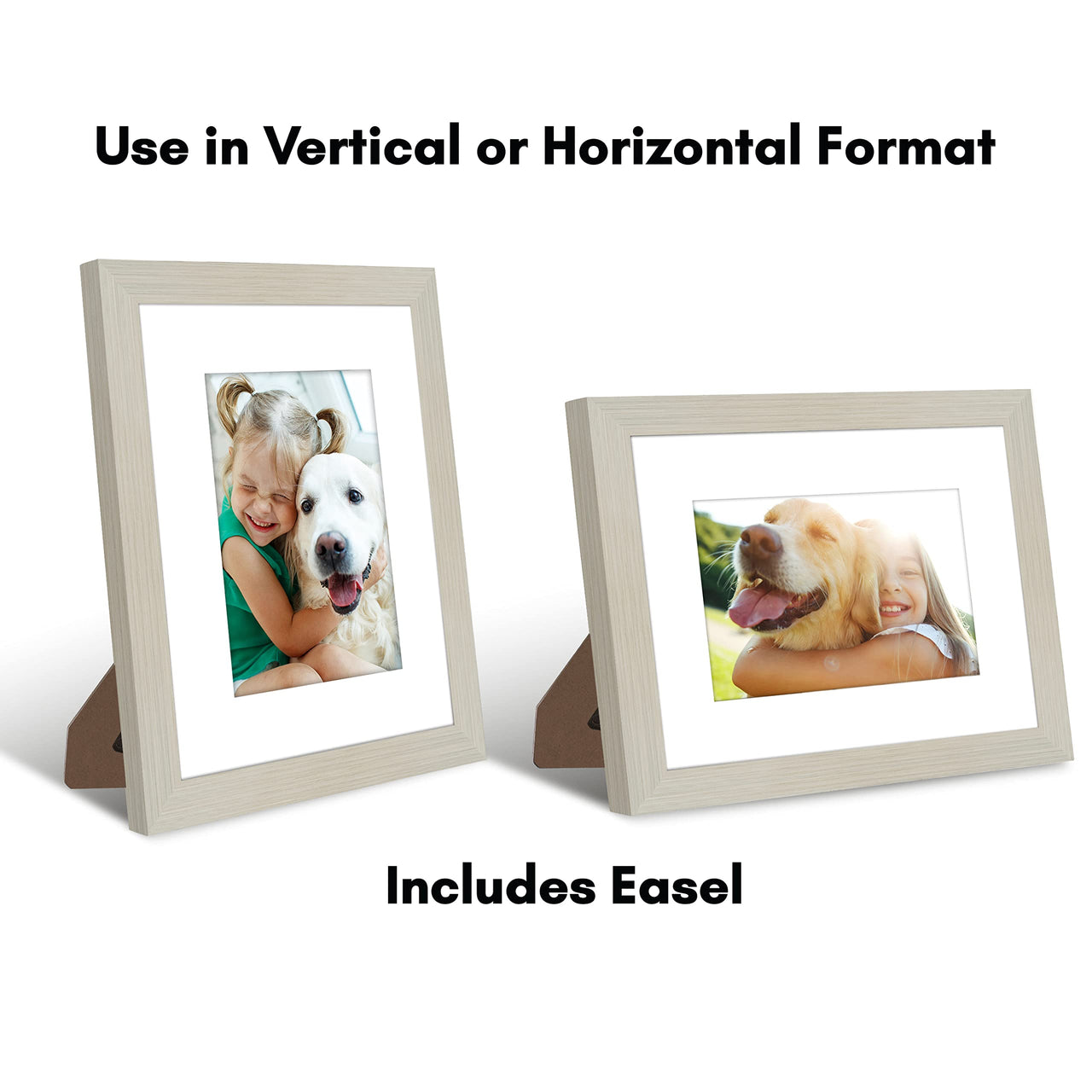 Americanflat 8x10 Picture Frame in Light Wood - Use as 5x7 Picture Frame with Mat or 8x10 Frame Without Mat - Engineered Wood Photo Frame with Shatter-Resistant Glass and Easel for Wall and Tabletop