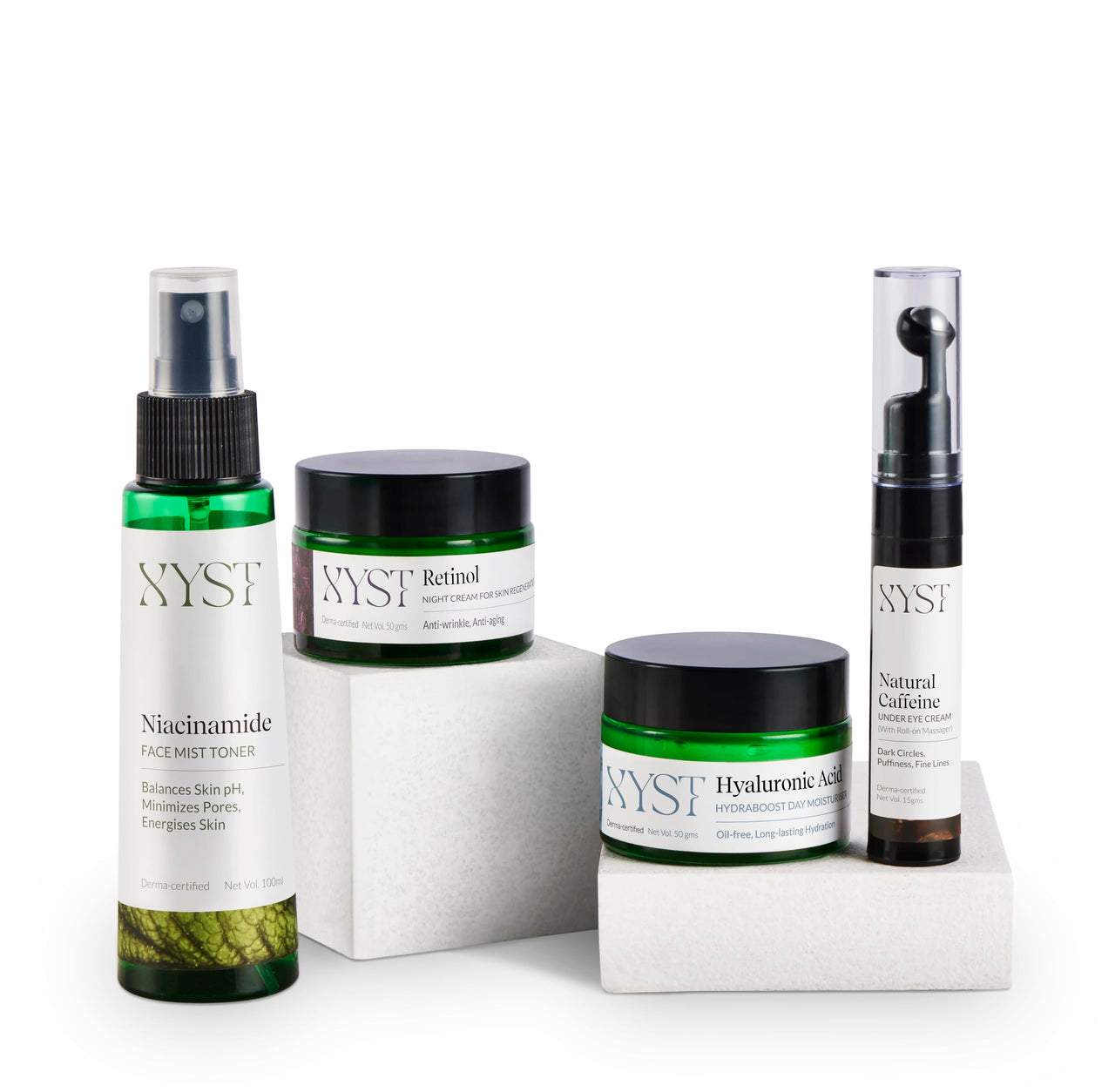 Xyst Anti-Aging Kit with Liposomic Retinol, Hyaluronic Acid & Natural Caffeine | Reduces Fine lines | Anti-Wrinkle | Boost Collagen & Firms Skin | All Skin type | Derma Certified - Pack of 4