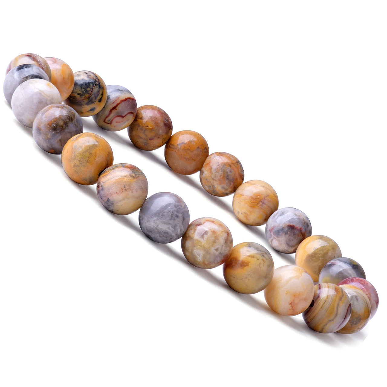 WRCXSTONE Natural 8mm Gorgeous Semi-Precious Gemstones Healing Crystal Stretch Beaded Bracelet Unisex Crazy Lace Agate