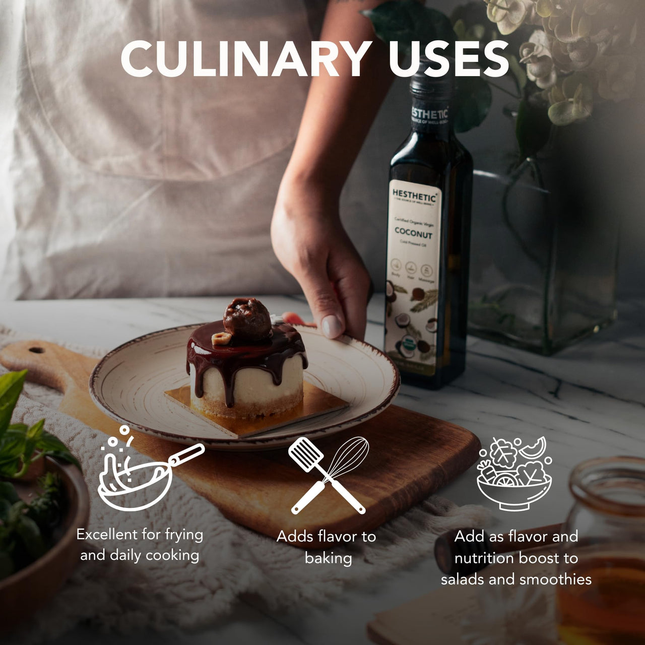 HESTHETIC - Virgin Cold Pressed Coconut Oil | 500ml Glass Jar | Multi-Purpose Oil for Cooking, Baking, Salads, Smoothies, Hair, Skin, Massage, Oil Pulling & More | 100% Pure & Natural Nariyal oil