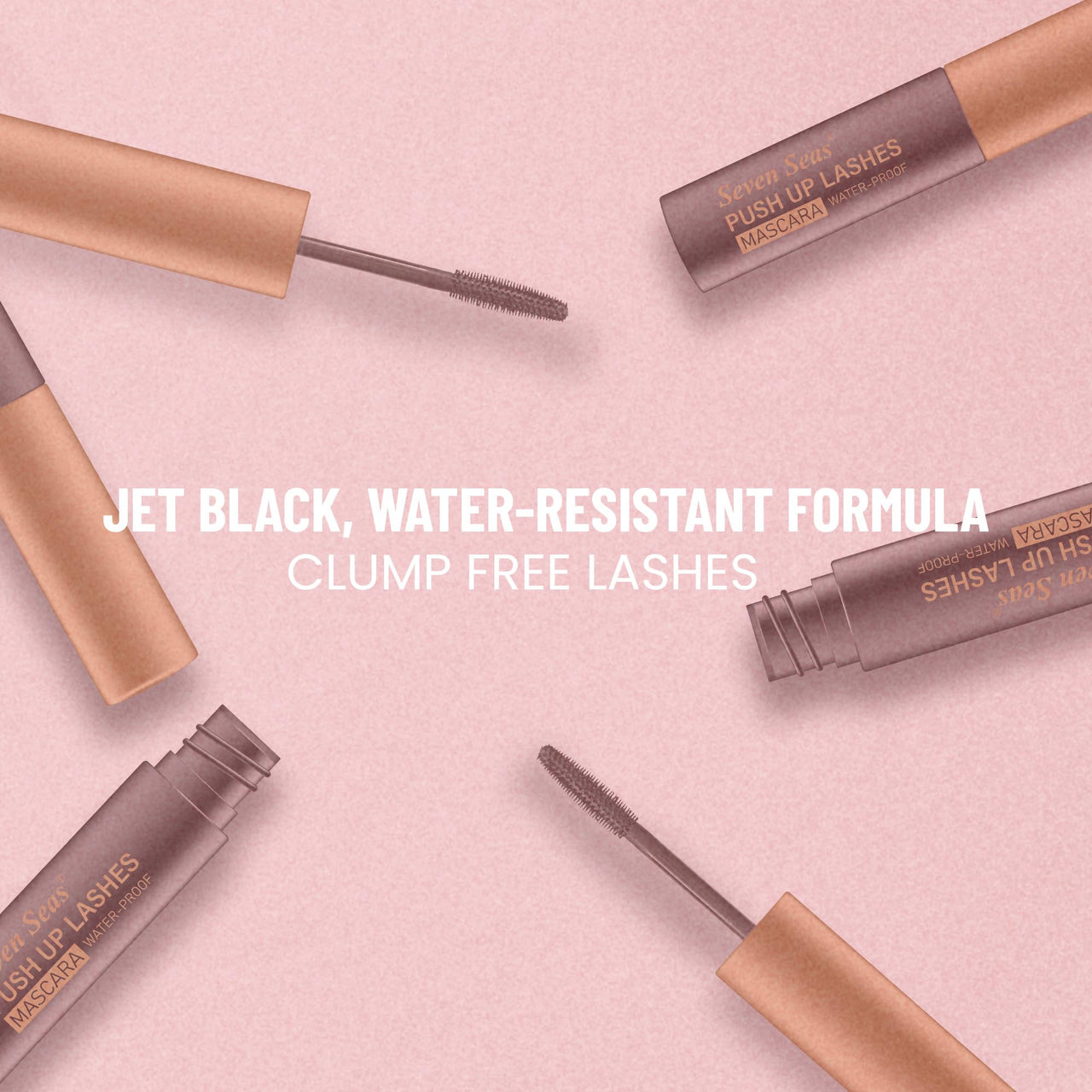 Seven Seas Push Up Lashes Mascara 10 g (Black) - For Women - Long Lasting WaterProof, Instant Volume & Glossy Looks.