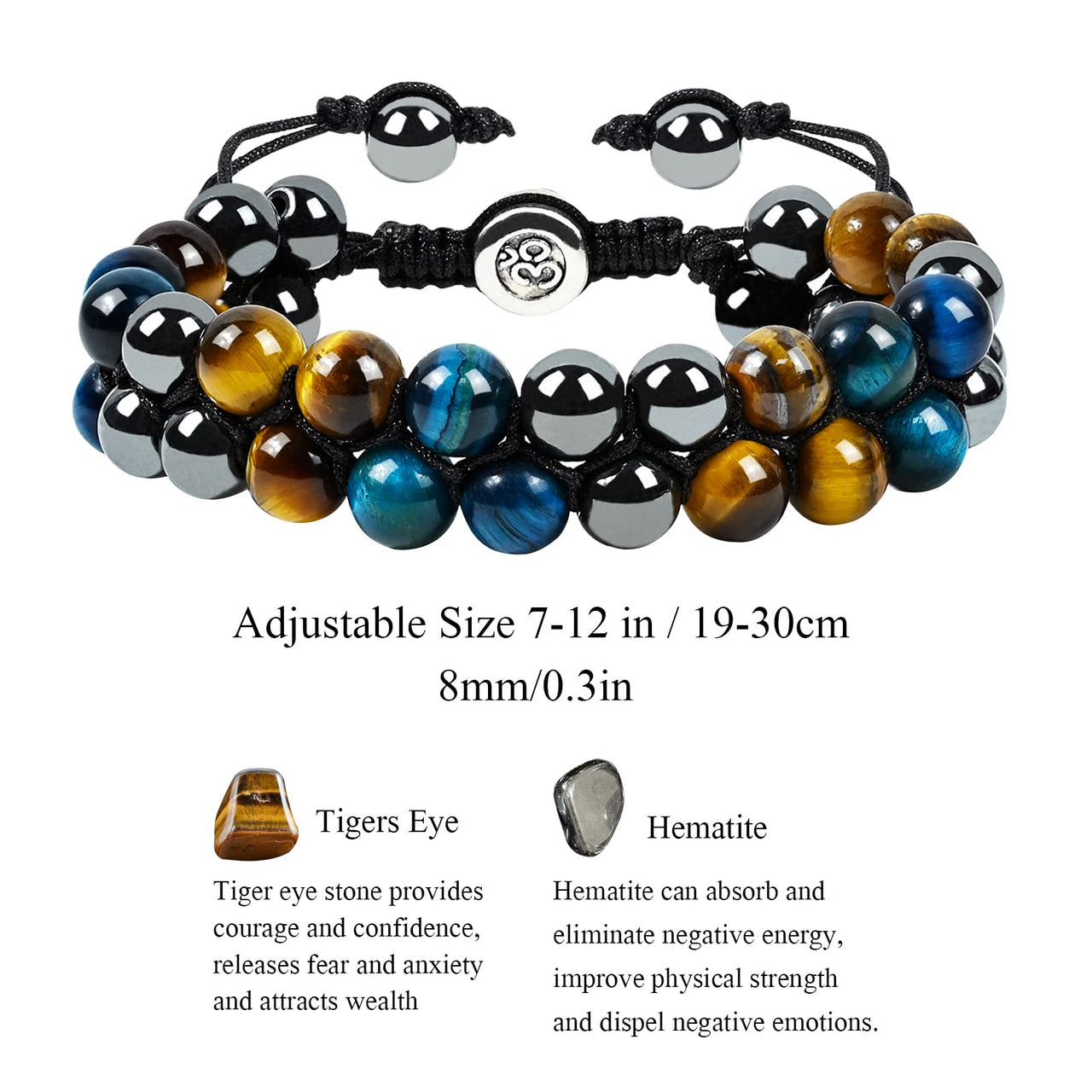 Triple Protection Bracelet Natural Blue Yellow Tigers Eye Hematite 8mm Beads Crystal Bracelet Healing Bracelets for Men Women Bring Prosperity Luck and Health 8MM Blue Triple Protection (Double layer)