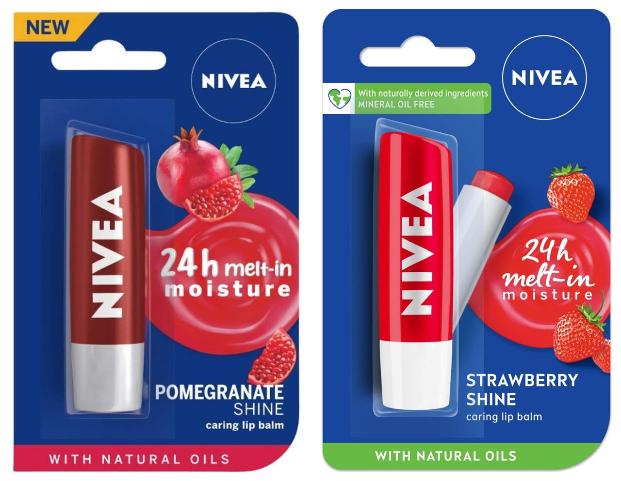 NIVEA Lip Balm, Fruity Strawberry Shine, 4.8g and NIVEA Lip Balm, Pomegranate Shine, 4.8g