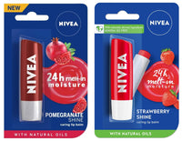 NIVEA Lip Balm, Fruity Strawberry Shine, 4.8g and NIVEA Lip Balm, Pomegranate Shine, 4.8g