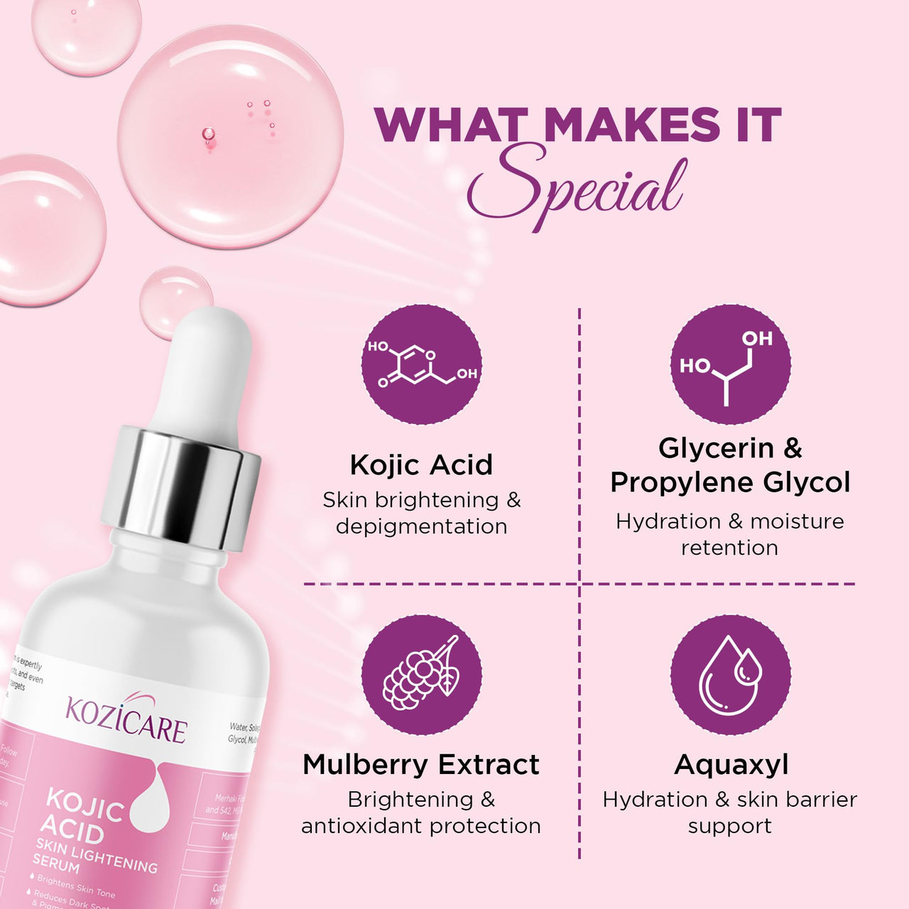 Kozicare Kojic Acid Face Serum For Acne And Dark Spots | Face Serum For Women & Men | Fast Absorbing & Deep Hydration |Helps Achieve a Radiant & Even Tone Skin -30 ML