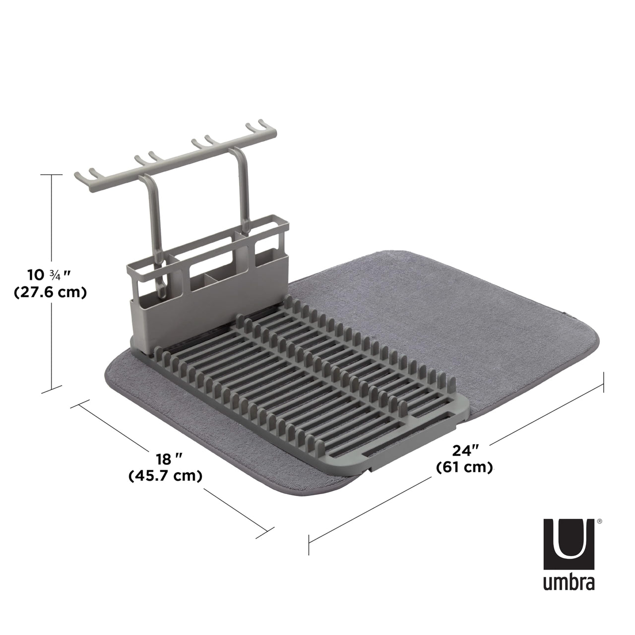 Umbra Udry Dish Rack With Dry Mat Rack with Caddy Gray
