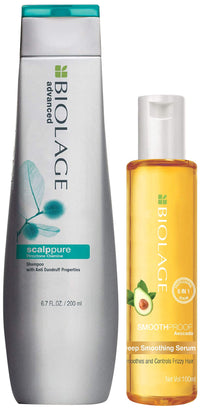 BIOLAGE Scalppure Shampoo | For Dandruff Control & Biolage Smoothproof Deep Smoothing 6-In-1 Professional Hair Serum