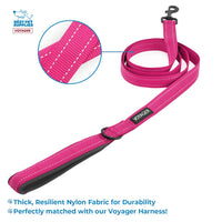 Voyager Reflective Dog Leash Collar Set with Neoprene Handle Supports Small, Medium, and Large Breed Puppies, Cute and Heavy Duty for Walking, Running, and Training - Fuchsia, M
