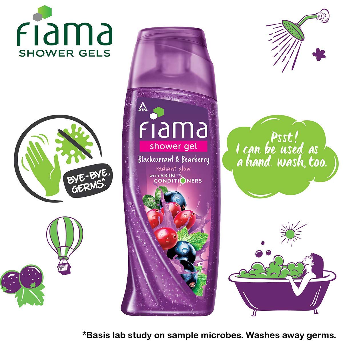 Fiama Shower Gel Peach & Avocado & Fiama Shower Gel Blackcurrant & Bearberry Body Wash With Skin Conditioners For Radiant Glow 250ml +250ml (Pack of 2)