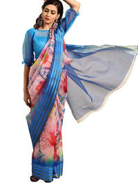 AKHILAM Women's  Knit Floral Printed Organza Saree with Unstitched Blouse Piece (FF0SAGE10_Parent)