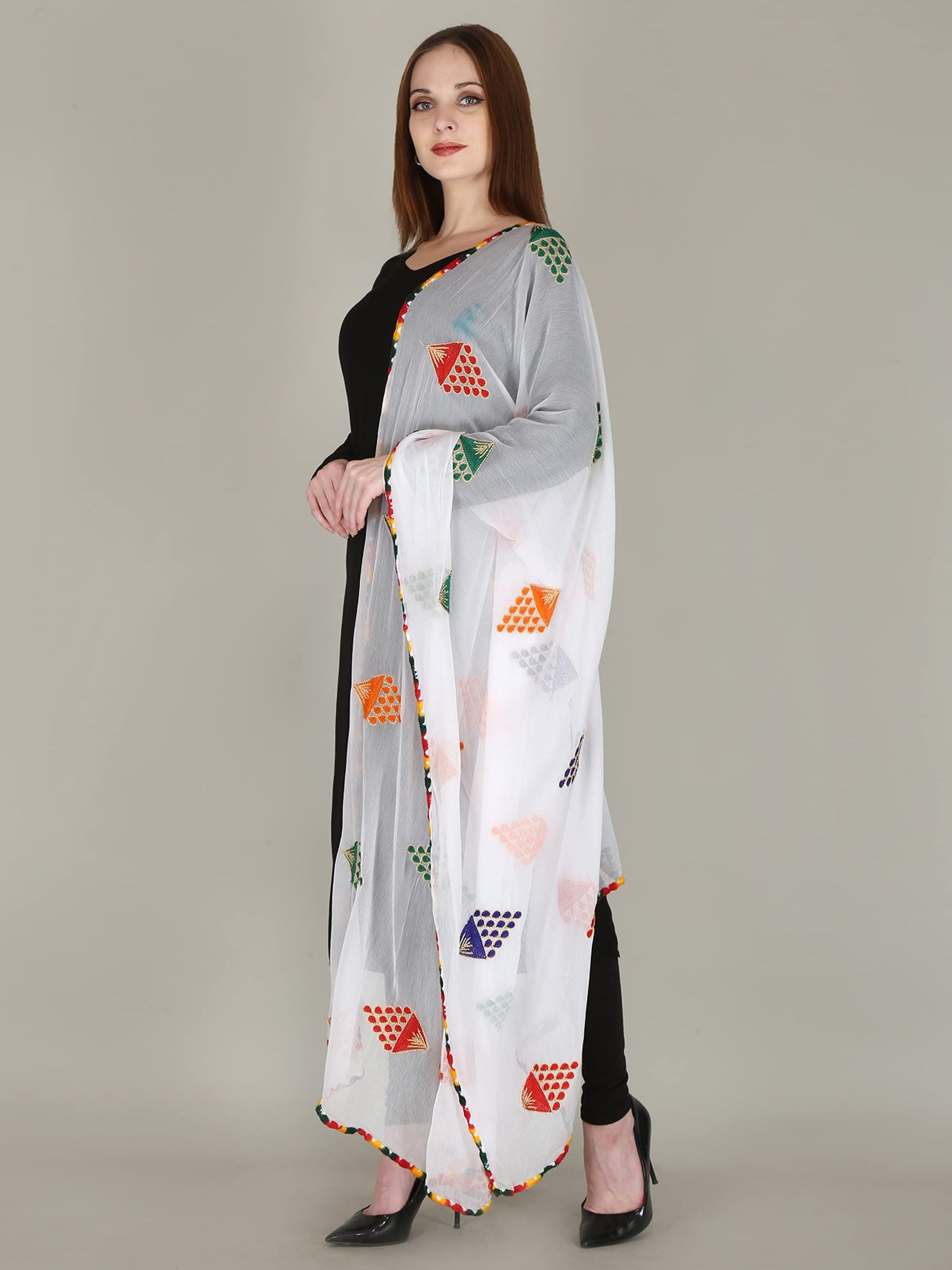 DIAMO Embroidered Chiffon Women's  Dupatta