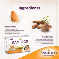 Santoor Sandalwood and Almond milk Organic Soft Bath Soap for Softer, Smoother and Moisturised Skin, Combo Offer 150 g pack of 12