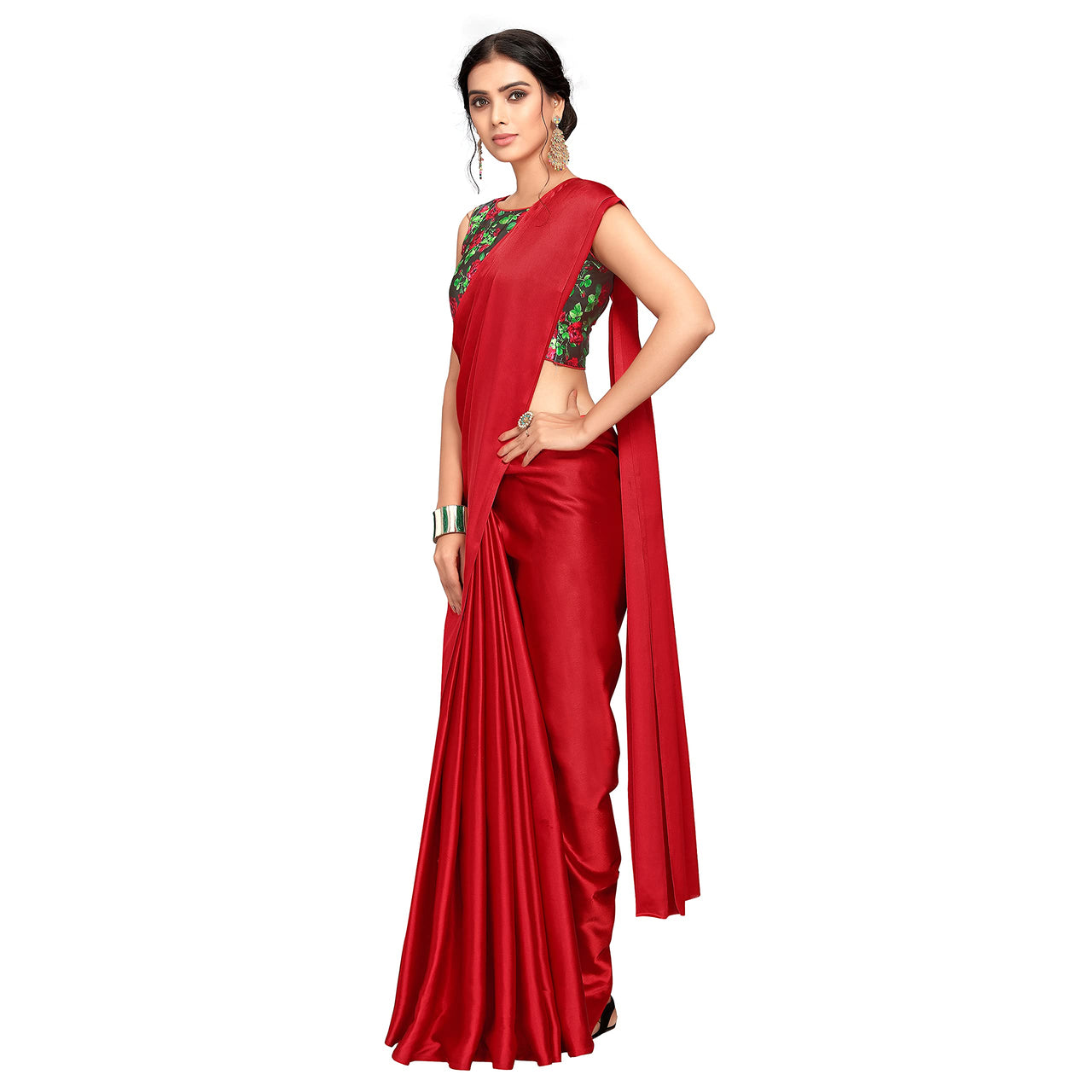 Cloud walker Women Soft Satin Silk Saree With Digital Printed Unstiched Blouse Piece(5.5m Saree +0.8m Blouse Piece).