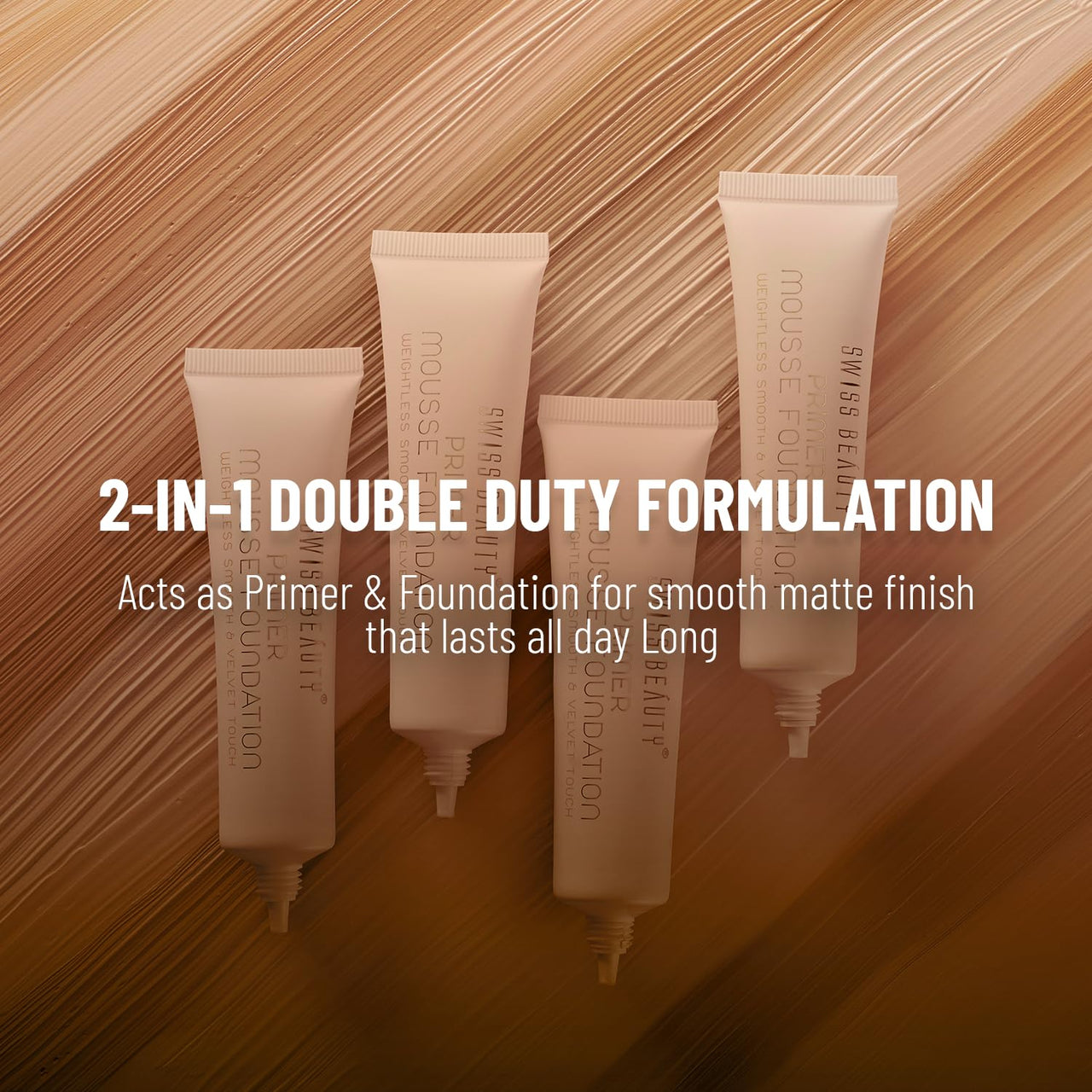 Swiss Beauty Primer Mousse Foundation Weightless Smooth & Velvet Touch, Face Makeup, Beige, 30ml