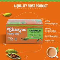 Chaayos Instant Assam Tea Powder Premix|Cardamom|Regular Sugar (14G * 36 Sachets)|Elaichi Chai|Cardamom Tea|1 Min Chai|Assam Tea|Masala Tea Premix,510 Gm