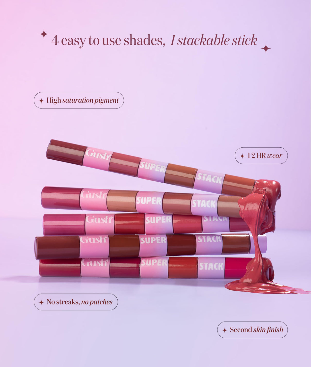 Gush 4 In 1 Matte Liquid Lipstick, Waterproof & Smudgeproof, Non Sticky & Non Drying, Highly Pigmented, Long Lasting Hydrating Formula With Shea Butter & Jojoba Oil To Prevent Dryness (Pink-8.4ml)