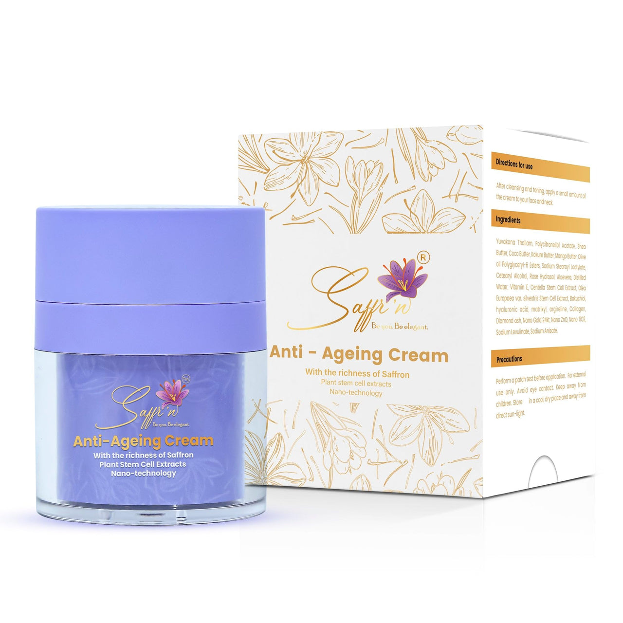 SAFFR'N Anti Ageing Cream With 5% Resveratrol,5% Argireline,10% Hyaluronic Acid,Collagen,Vitamin E,Bakuchiol,Saffron,Centella&Olive Stem Cell Extracts,&Nano Tech To Reduce Ageing Signs|50 Ml