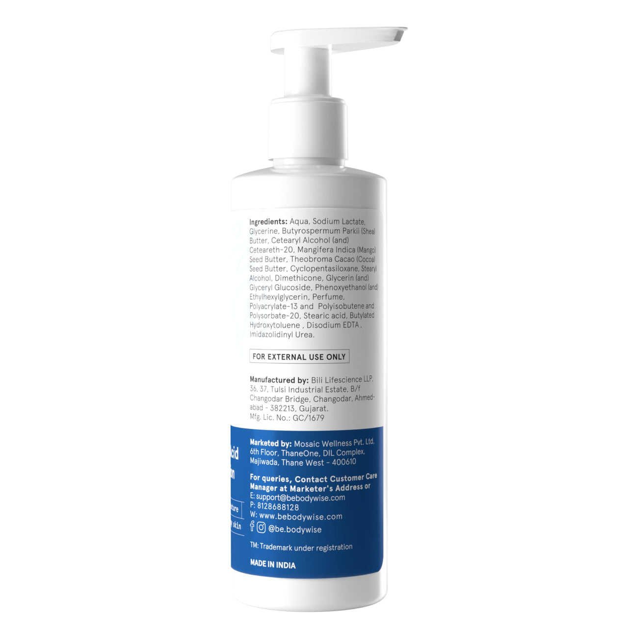 Be Bodywise 5% AHA Body Lotion with 48Hr Moisturisation 200ml | Dermatologically Tested | Improves Skin Texture & Reduces Appearance of Strawberry Legs | With Lactic Acid, Aloe Vera & Cica Extract