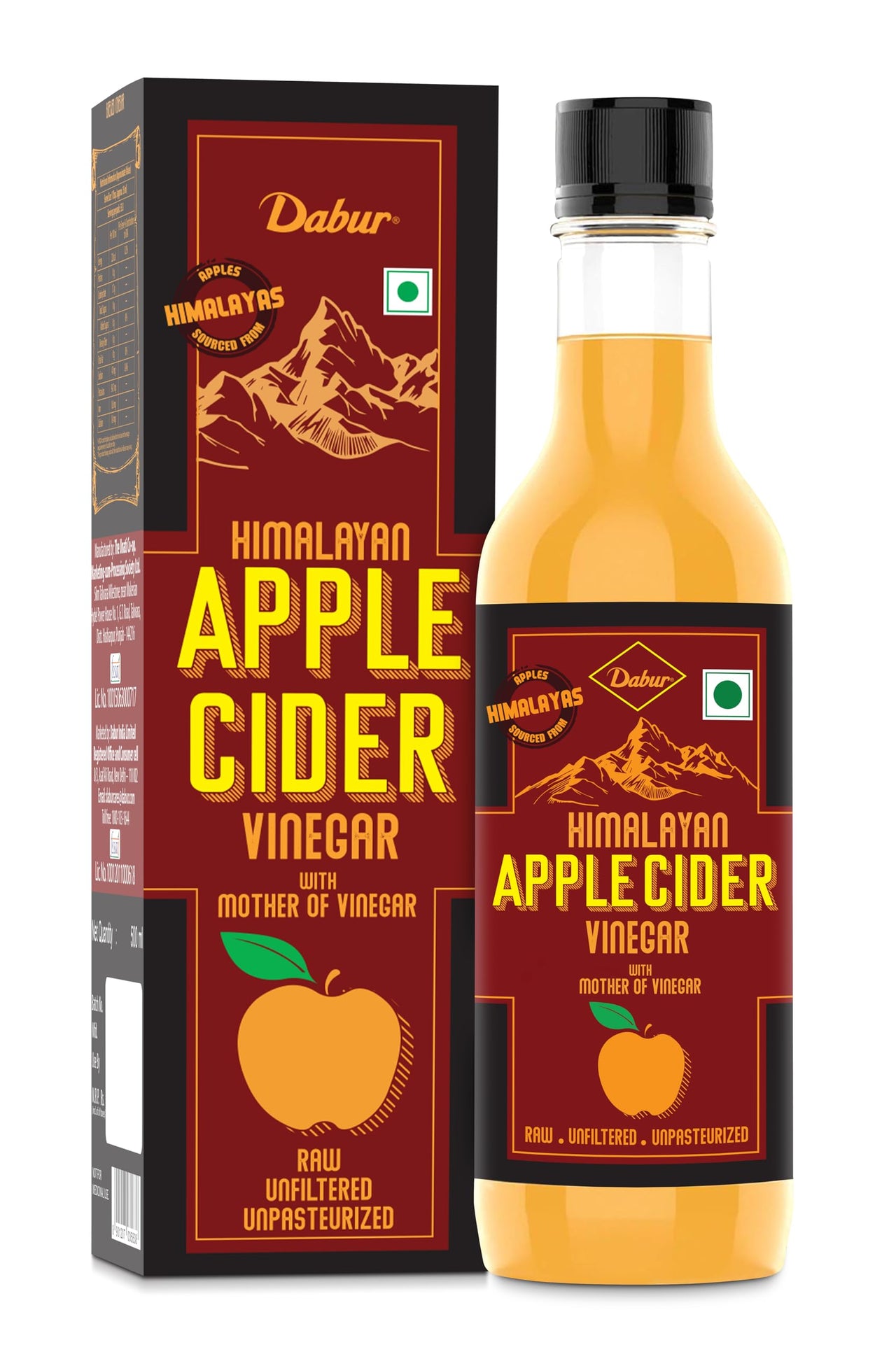Dabur Himalayan Apple Cider Vinegar - 500ml | Oraganic Sourced Hanpicked Apples | Mother of Vinegar | For Weight Management, Reduced Bloating, Healthy Skin & Hair | Raw, Unfiltered & Unpasteurized