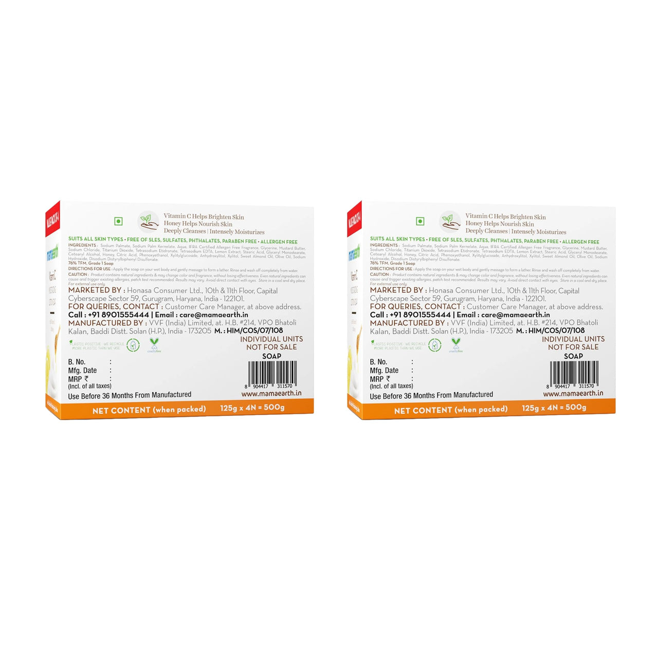 Mamaearth Vitamin C Moisturizing Lotion Soap(Value Pack of 8) - 125 g X 8 Units | Deeply Cleanses | Moisturizing Bathing Bar | Brightens Skin | Nourishes Dry Skin | Non-Drying | 76% TFM Grade 1 Soap