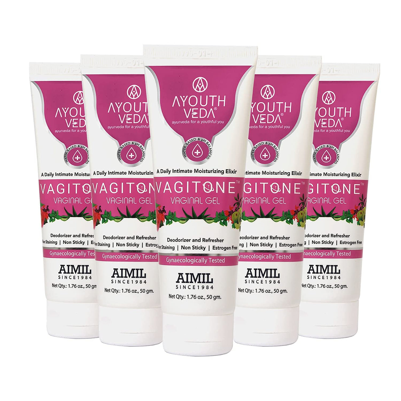 Ayouthveda Vagitone Vaginal Gel for Women | Prevents Dryness, Itchiness & Bad Odor| Enriched With Aloe Vera, Amla & Majhu Phal| Daily Intimate Moisturizing Gel (Pack Of 5-50g each)