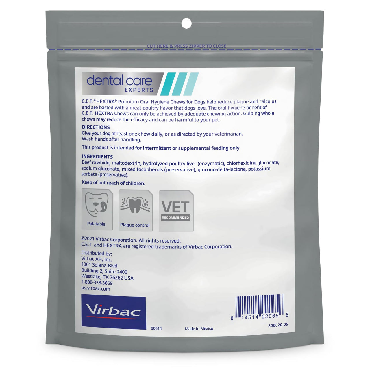 Virbac CET HEXtra Premium Oral Hygiene Chews for Dogs, 11-25 lbs, 8.5 Oz