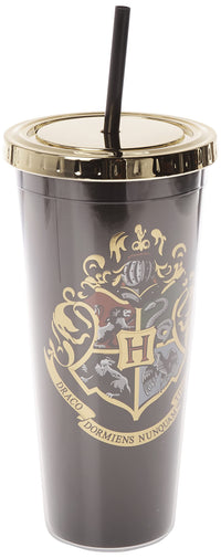 Spoontiques - Harry Potter Tumbler - Hogwarts Crest Foil Cup with Straw - 20 oz - Acrylic -Black