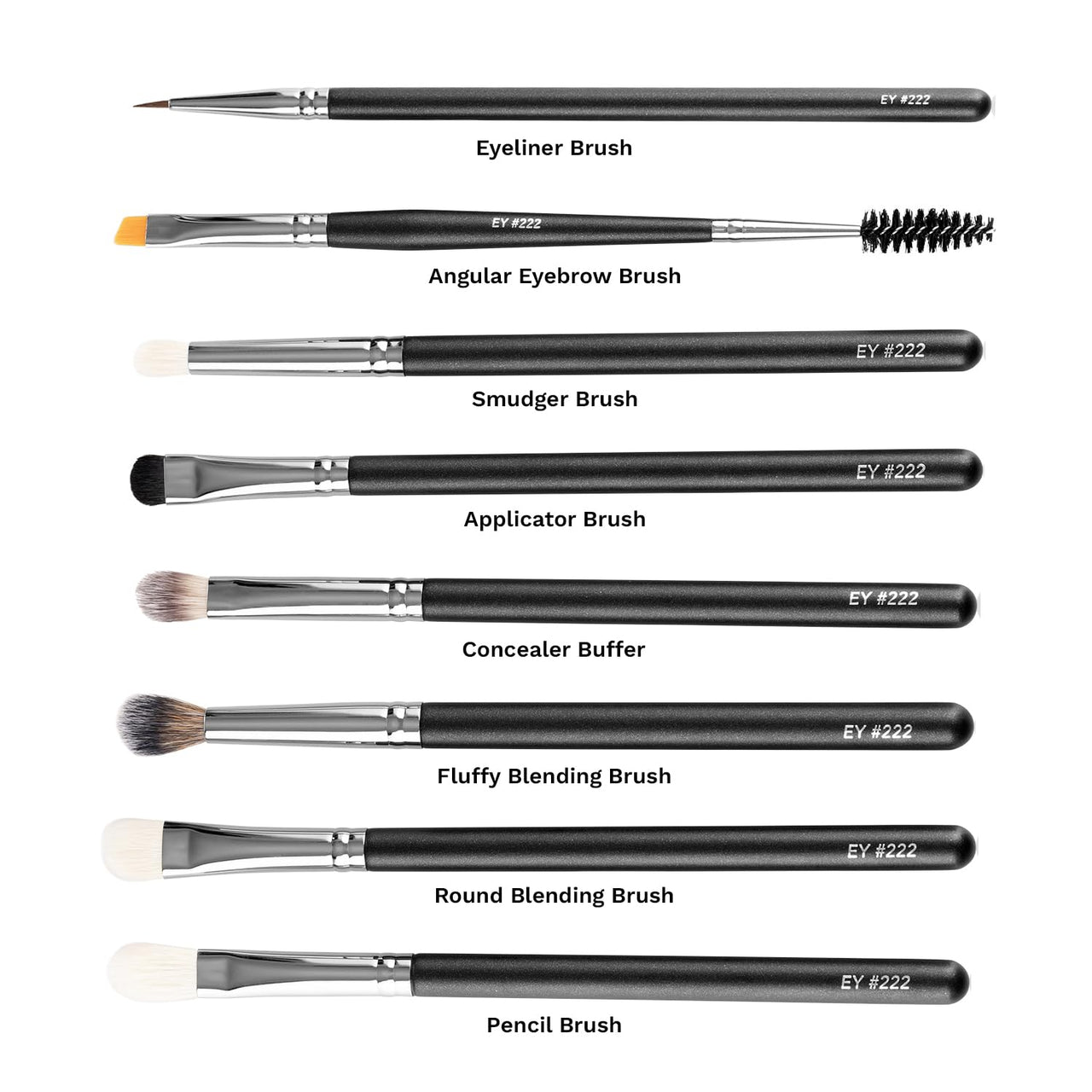 PAC Eye Series Synthetic Bristle Makeup Brush Set | Foundation, Blush, Eyeliner, Concealer, Eyeshadow Brushes with Makeup Brush Pouch | For Cream, Liquid And Powder Formulation - 8 Brushes