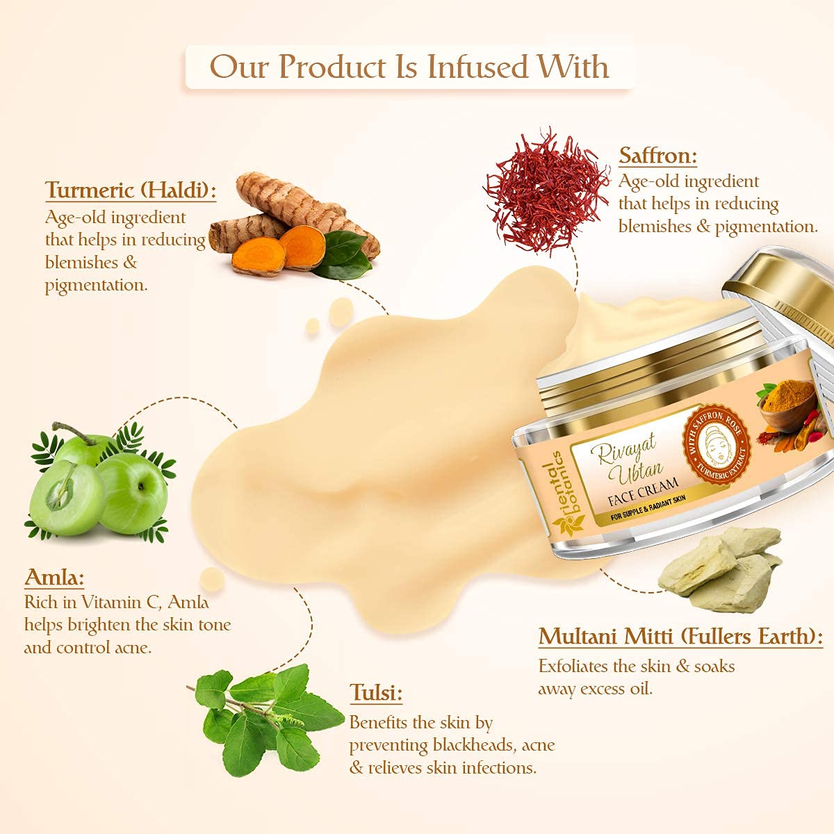 Oriental Botanics Rivayat Ubtan Face Cream, 50 g | Infused with Traditional Ubtan Ingredients for Naturally Glowing & Nourished Skin | No Parabens & Sulphates | Cruelty Free & Vegan