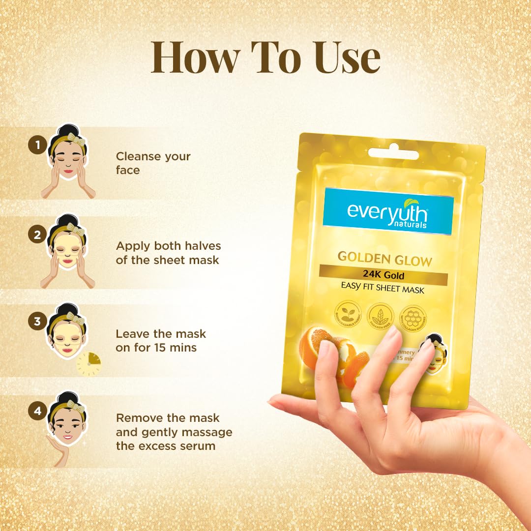 Everyuth Naturals Golden Glow 24K Gold Sheet Mask Pack of 3
