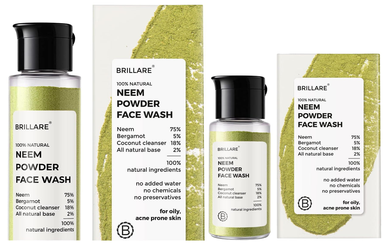 Brillare Neem Face Wash | for Acne & Pimples | with Bergamot for Clear Skin| 30g & Brillare Neem Face Wash | for Acne & Pimples | with Bergamot for Clear Skin| 15g Combo