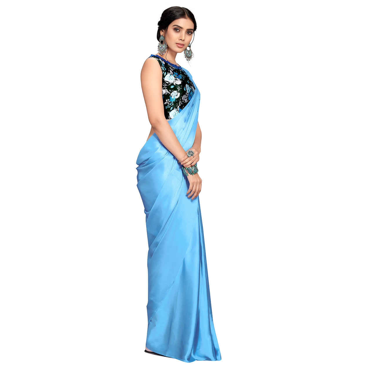 Cloud walker Women Soft Satin Silk Saree With Digital Printed Unstiched Blouse Piece(5.5m Saree +0.8m Blouse Piece).
