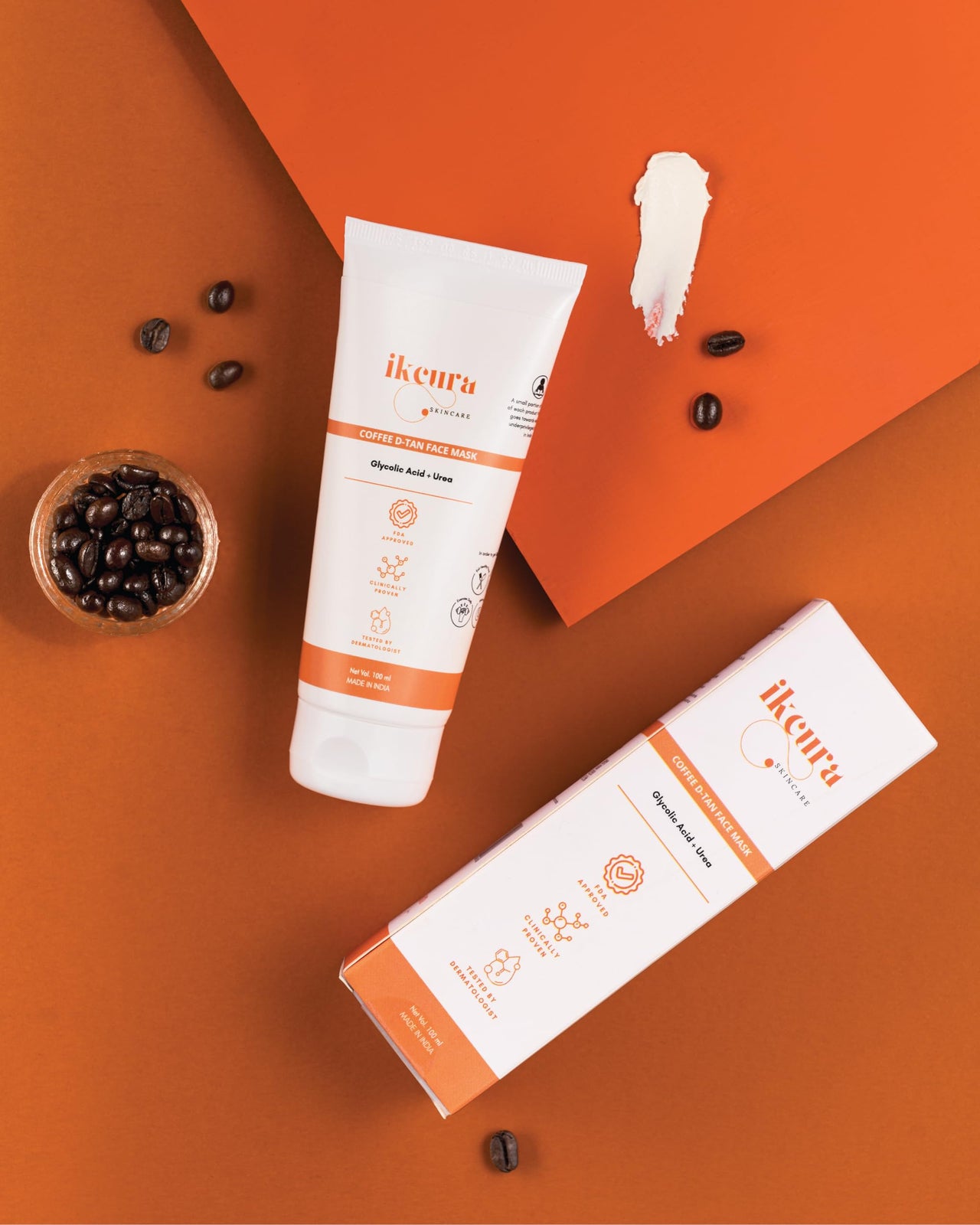 Ikcura Coffee D Tan Face Mask with Glycolic Acid, Urea | Deep Cleansing, Deeply Hydrates, Revitalize and Brightening your Skin Effect, Purifying and Detoxifying Skin, 100ml