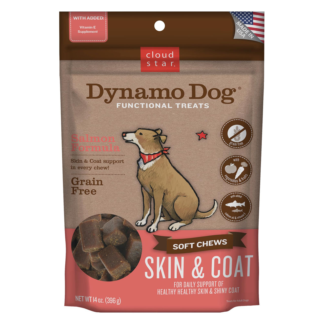 Cloud Star Dynamo Dog Skin & Coat Treats – Chewy Treat with Fish Oil for Shiny Coat (14 oz. Salmon) 14 Ounce (Pack of 1)