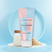 Glamveda Rice & Ceramide Peel-Off Mask | Hydrating & Barrier-Strengthening | Brightens, Evens Tone & Reduces Signs of Aging |All Skin Types | 60g Pack of 1