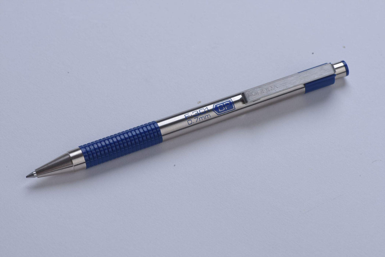 F-301 Retractable Ballpoint Pen, Stainless Steel Barrel, Fine Point, 0.7mm, Blue Ink, 12-Pack