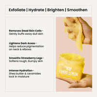 WildOak Candid Lemon Shea Butter Sugar Body Scrub | 300gm | With Collagen & Peptides | Tan Removal | Lightens Dark Area Like Neck & Elbows | Smoothen Bumpy Legs & Hands | Hydrating & Exfoliating Scrub