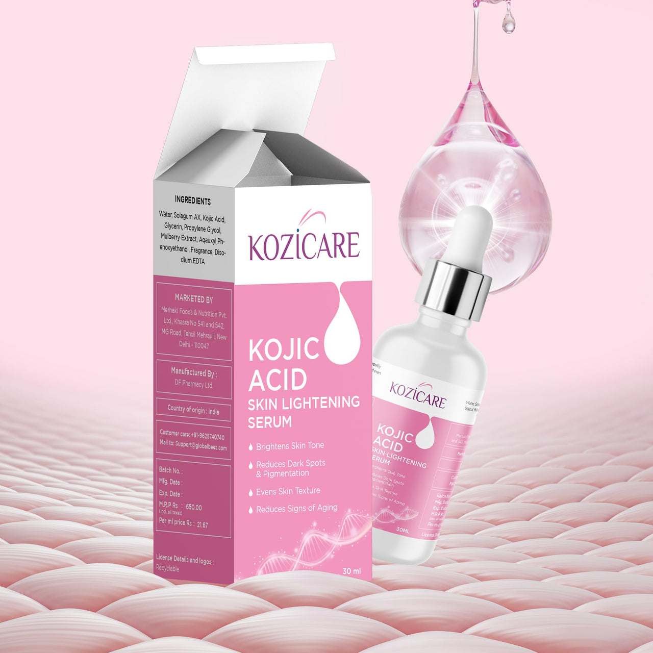 Kozicare Kojic Acid Face Serum For Acne And Dark Spots | Face Serum For Women & Men | Fast Absorbing & Deep Hydration |Helps Achieve a Radiant & Even Tone Skin -30 ML