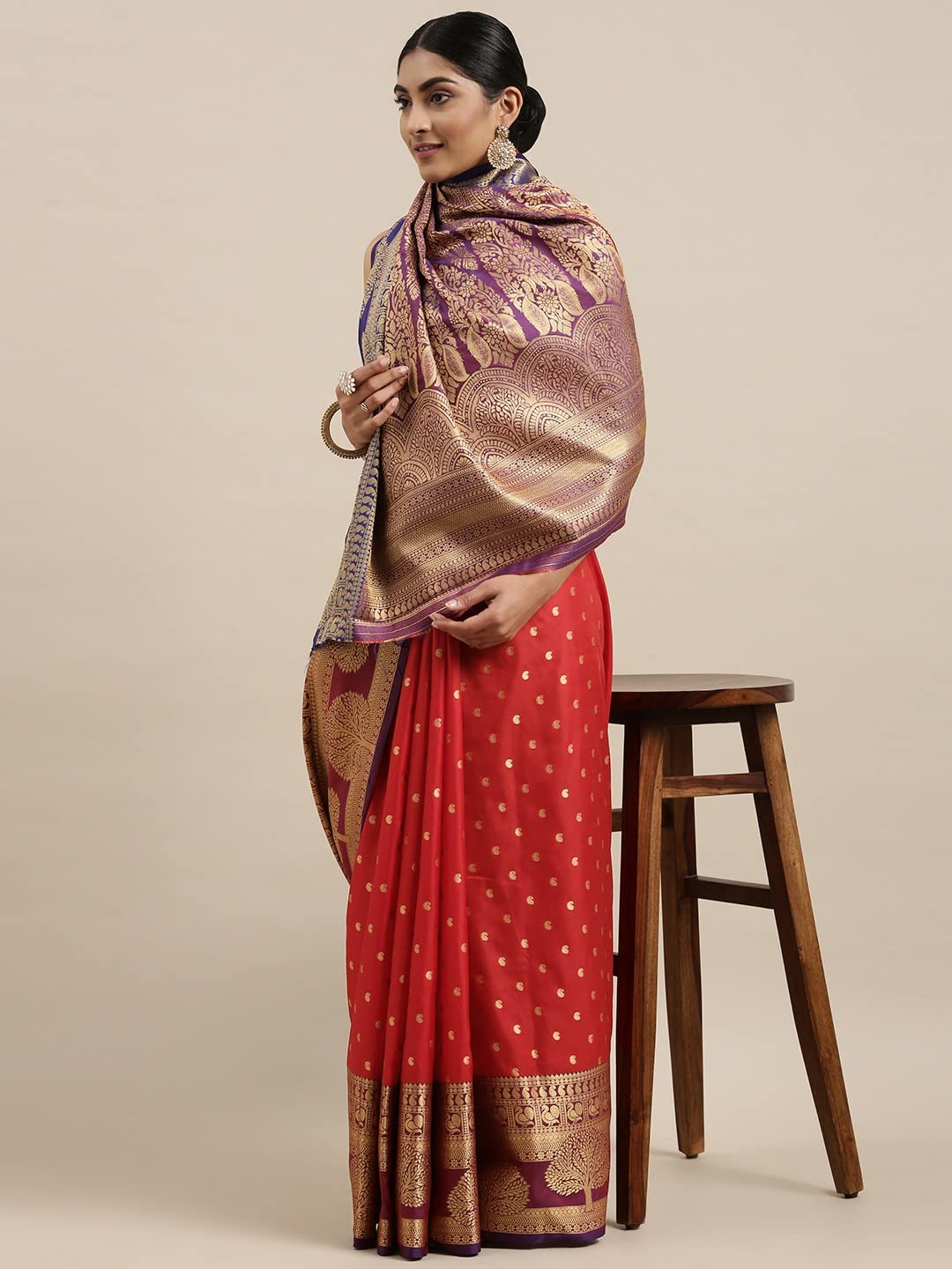 Pandadi Saree Women's  Banarasi Silk Saree With Unstitched Blouse Piece