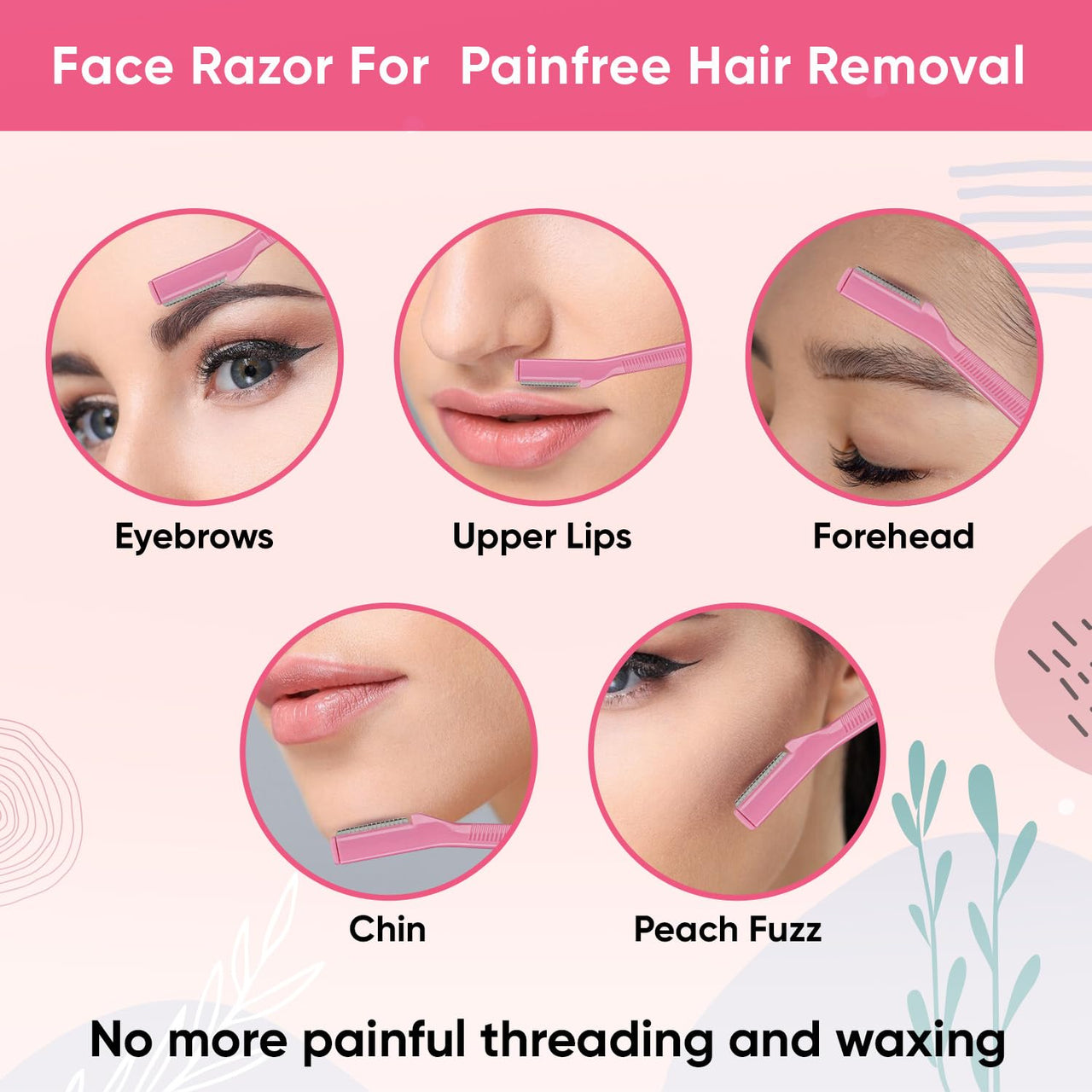 Vega Eyebrow Shaper for Women - Pack of 3 Reusable Face Razor, Painless Facial Hair Removal, Razor for Face, Eyebrows, Upper Lips, Chin, Side Locks, Forehead, (ESS-01)