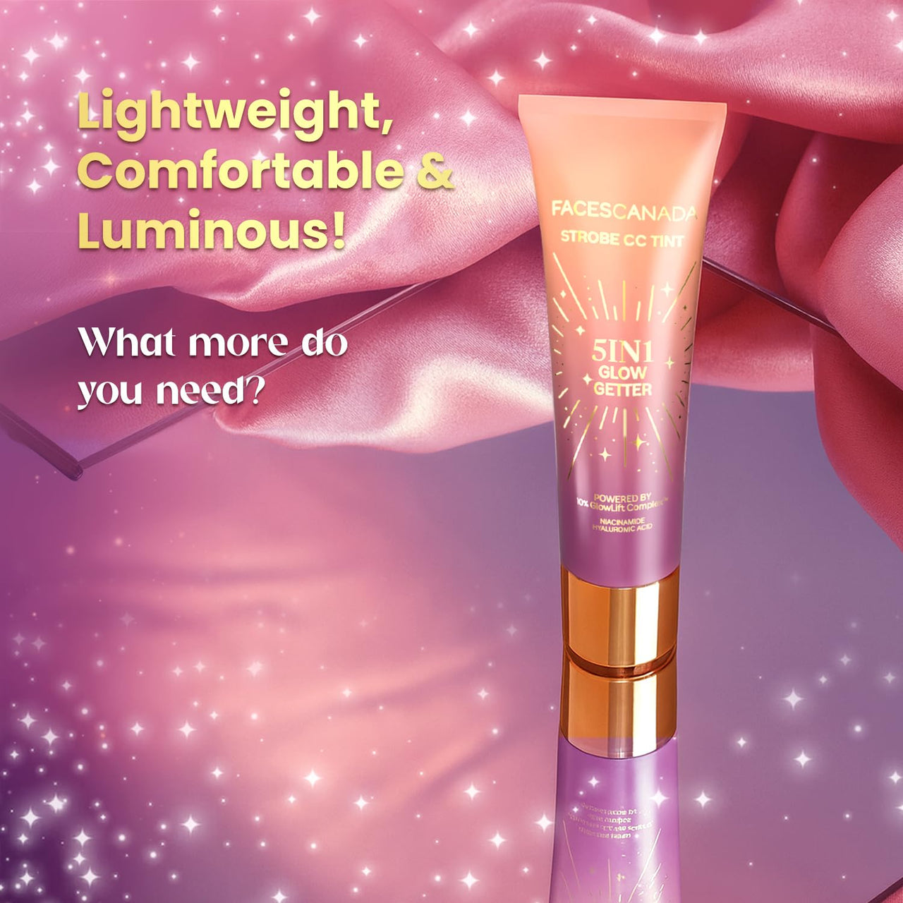 FACES CANADA Strobe CC Tint - Sunset Glaze 02, 27ml | 5-in-1 Serum + Moisturizer + Primer + BB/CC Cream + Strobe Cream | Lightweight | Radiant Dewy Glass Skin Glow | Niacinamide & Hyaluronic Acid | For Light to Medium Skin