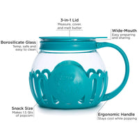 Ecolution Patented Micro-Pop Microwave Popcorn Popper with Temperature Safe Glass, 3-in-1 Lid Measures Kernels and Melts Butter, Made Without BPA, Dishwasher Safe, 1.5-Quart, Teal 1.5-Quart Snack Size