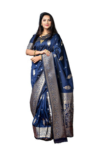 SGF11- Women's  Kanjivaram Pure Soft Silk Handloom Saree Pure Golden Zari With Blouse Piece