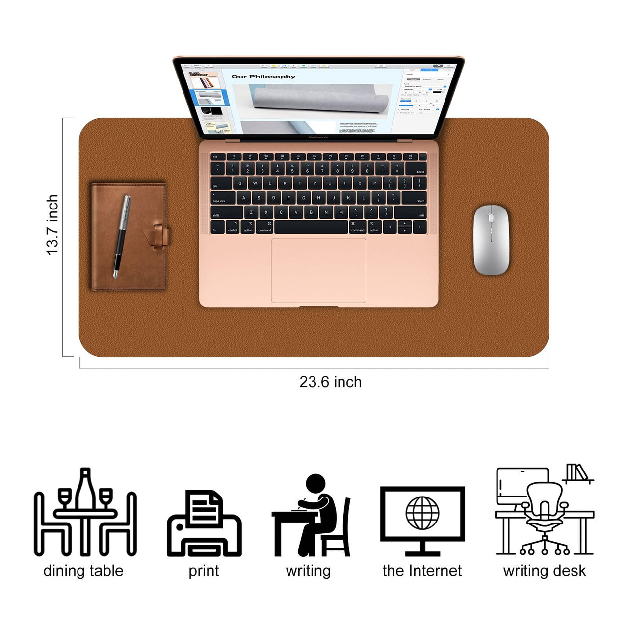 Desk Pad,Large Mouse Pad, Non-Slip PU Leathers Writing Pad,Desktop Protection Pad,Computer Desk Pad, Waterproof Table Mat, Desk Mat for Office and Home Writing (Brown;23.6"x 13.7") Brown 23.6"x 13.7"