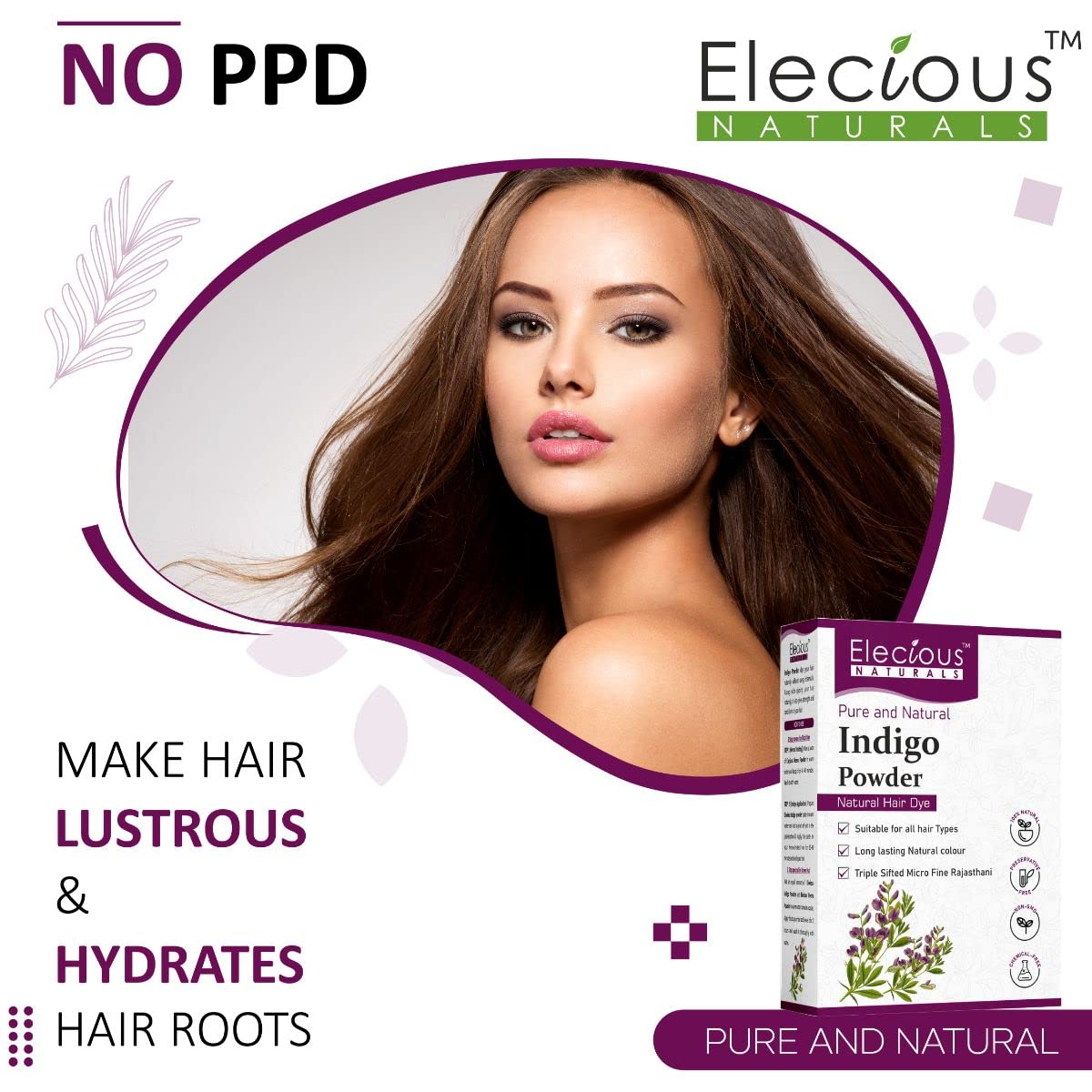 Elecious Indigo Powder for Hair black (200 Grams) | 100% Pure and Natural, No preservatives | Natural hair dye | No Ammonia, No PPD