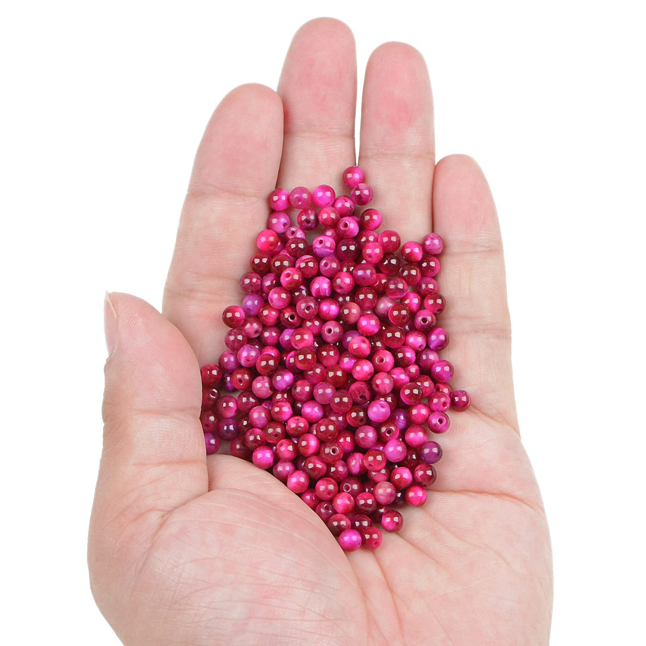 Bymitel 210pcs Natural Crystal Beads Stone Gemstone Round Energy Healing Loose Beads with Stretch Cord for Jewelry Making Bracelets Anklets (Light Fuchsia Tiger's  Eye, 4mm 210pcs) Light Fuchsia Tiger's  Eye