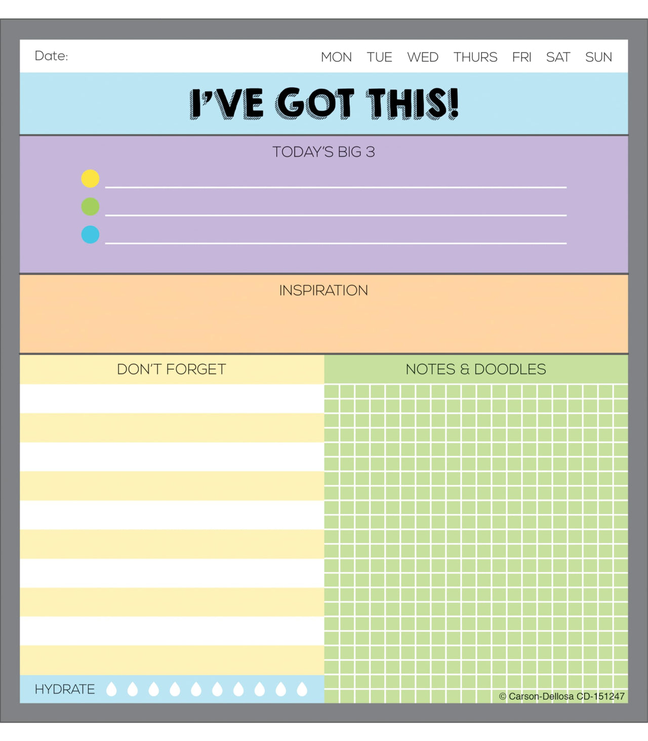 Carson Dellosa 5.75" x 6.25" You've Got This To Do List Notepad, 50 Sheet Lined Paper with Small Sketch Pad, Daily Checklist, Notes Notepad, Teacher Daily To Do List, Productivity Task Planner 1 pack I've Got This!