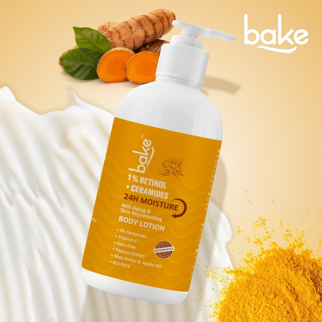 BAKE 1% Retinol + Ceramide Body Lotion For Dry, Aging Skin | Reduce Fine Lines & Wrinkles, Skin Tightening & Boosts Collagen Production | For Women & Men | 200Ml